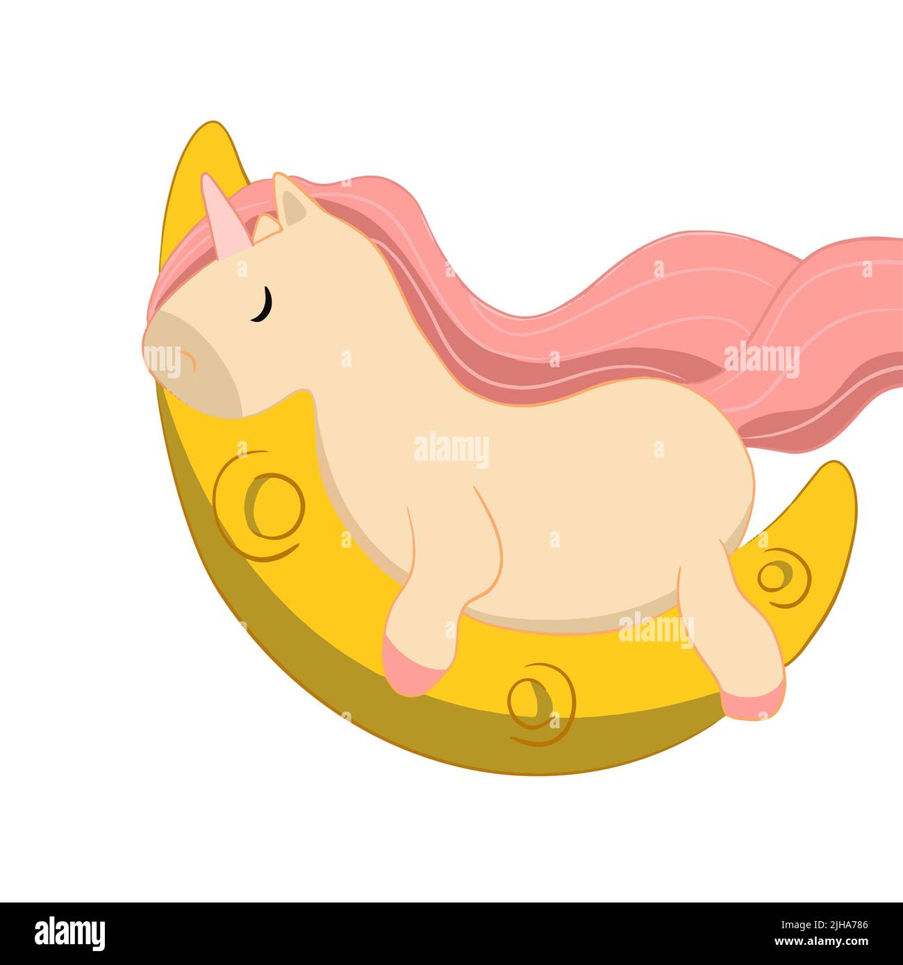 Adorable licorne dormant sur la lune jaune Illustration de Vecteur