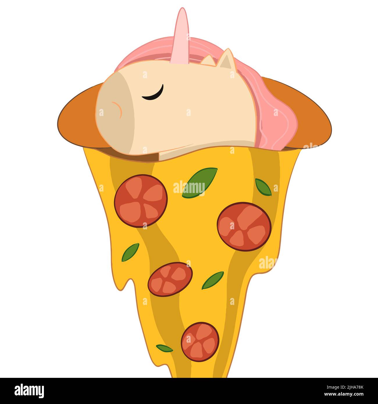 Une jolie licorne pour dormir recouverte de pizza végétalienne Illustration de Vecteur
