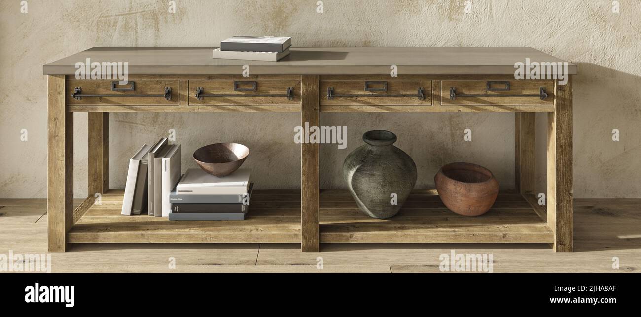 Chambre design scandinave. Intérieur intérieur confortable. Illustration du rendu de style de ferme 3D. Bannière Web. Banque D'Images