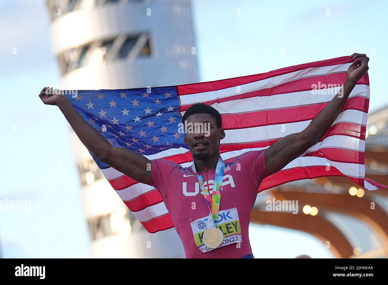 Eugene, États-Unis. 16th juillet 2022. Athlétisme: Championnat du monde: Fred Kerley USA dans les 100m victoires en finale. Credit: Michael Kappeller/dpa/Alay Live News Banque D'Images