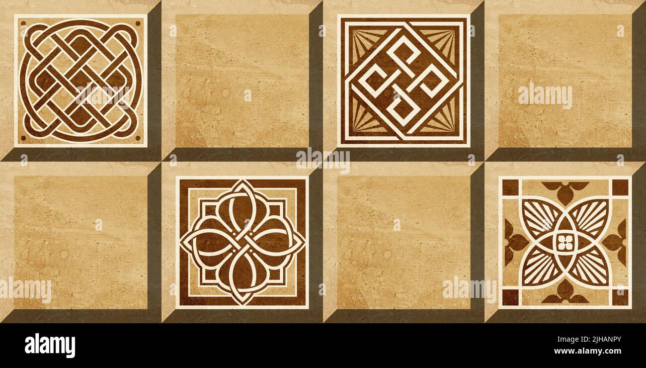 3D tuiles murales marocaines design, Imprimer dans les industries de céramique beau ensemble de carreaux dans le style traditionnel dans la décoration murale design pour le carrelage de cuisine d'intérieur. Banque D'Images