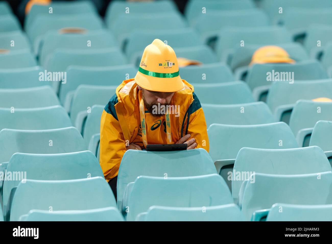 SYDNEY, AUSTRALIE - JUILLET 16 : un fan de wallabies dans la foule avant le match trois de la série internationale de matchs de test entre les wallabies australiens et l'Angleterre à la SCG on 16 juillet 2022 à Sydney, Australie Credit: IOIO IMAGES/Alay Live News Banque D'Images