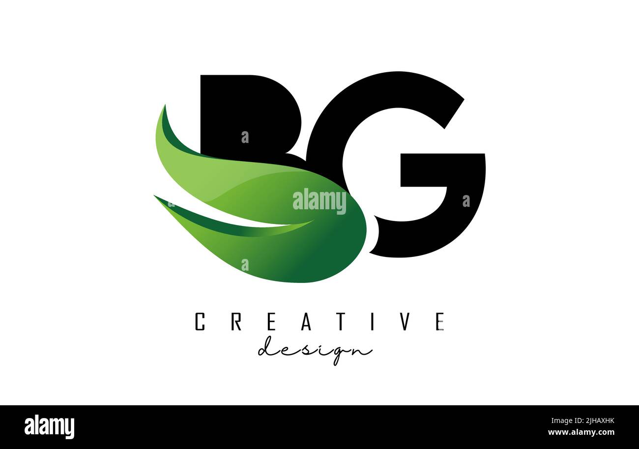 Illustration vectorielle des lettres abstraites BG b g avec flammes et motif de Swoosh vert. Logo de lettres avec une coupe et une forme créatives. Illustration de Vecteur