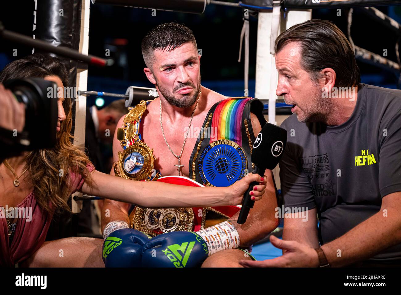 LONDRES, ROYAUME-UNI. 16th juillet 2022. Dennis McCann contre James Beech Jnr - le championnat de poids-plume d'argent WBC vacant lors de la bagarre card de Frankwarren présente Sheeraz vs Torres - Championnat de poids-midlewhuit d'argent WBC à Copper Box Arena samedi, 16 juillet 2022 à LONDRES, ROYAUME-UNI. Credit: Taka G Wu/Alay Live News Banque D'Images