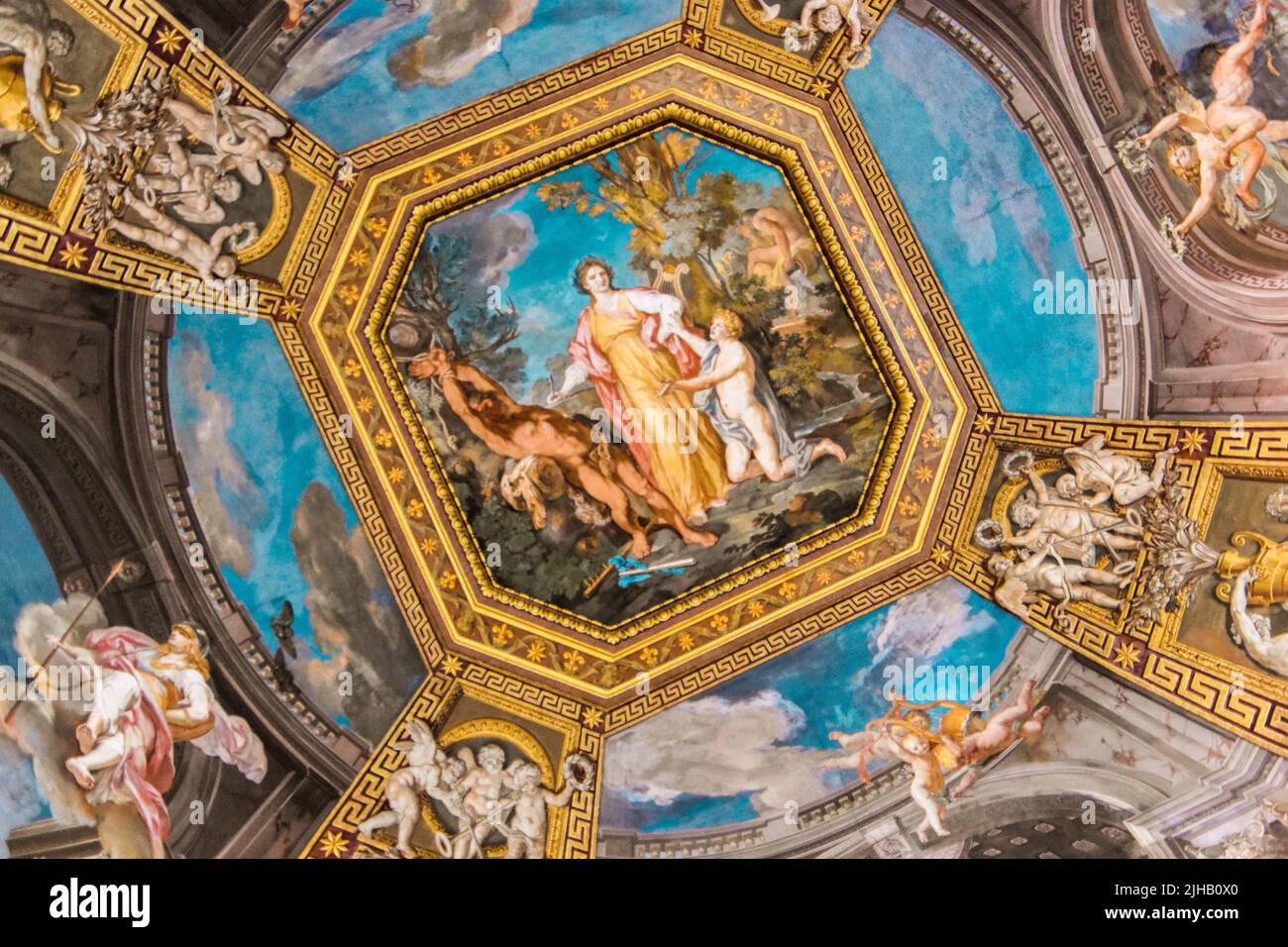 Vue sur l'une des peintures du plafond légendaire de la Chapelle Sixtine Banque D'Images