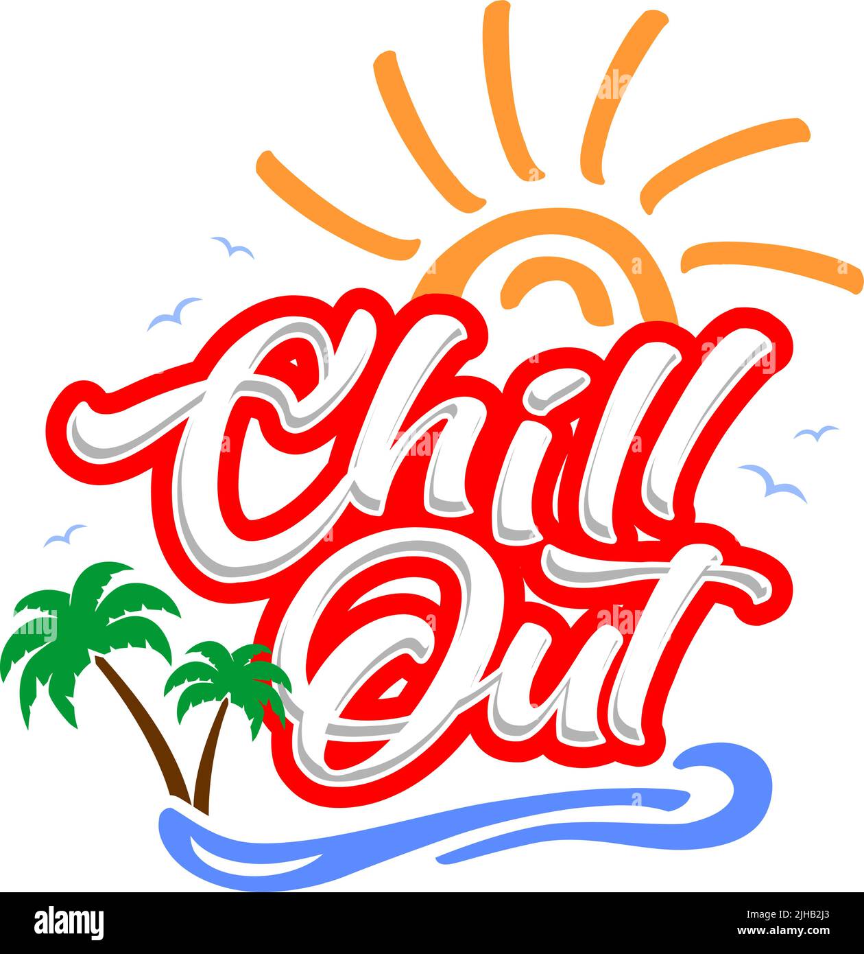 Sticker Chill dehors sur la plage vacances d'été. Modèle vectoriel sur fond transparent Illustration de Vecteur