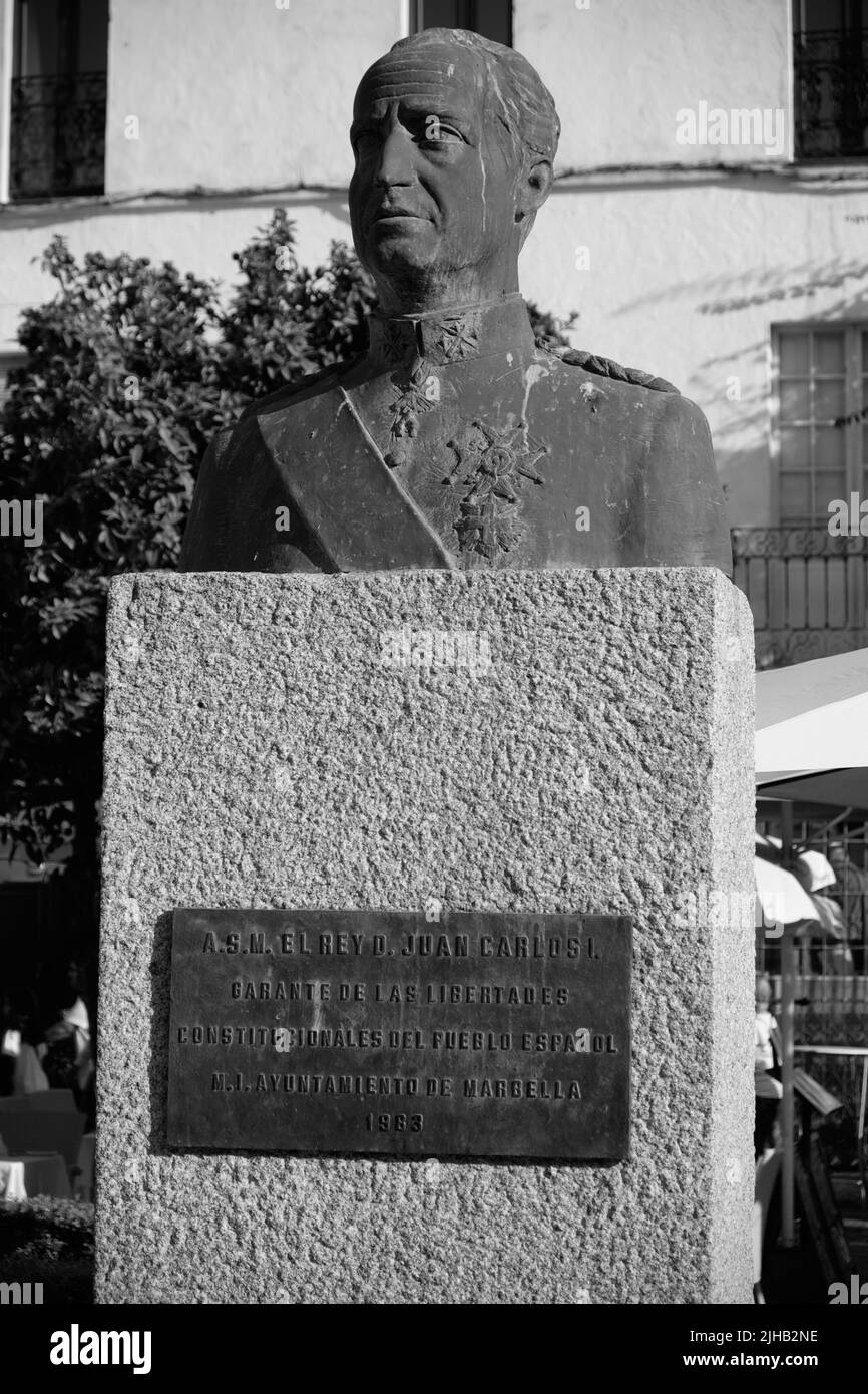Statue Roi Juan Carlos I, Marbella, province de Malaga, Espagne. Banque D'Images