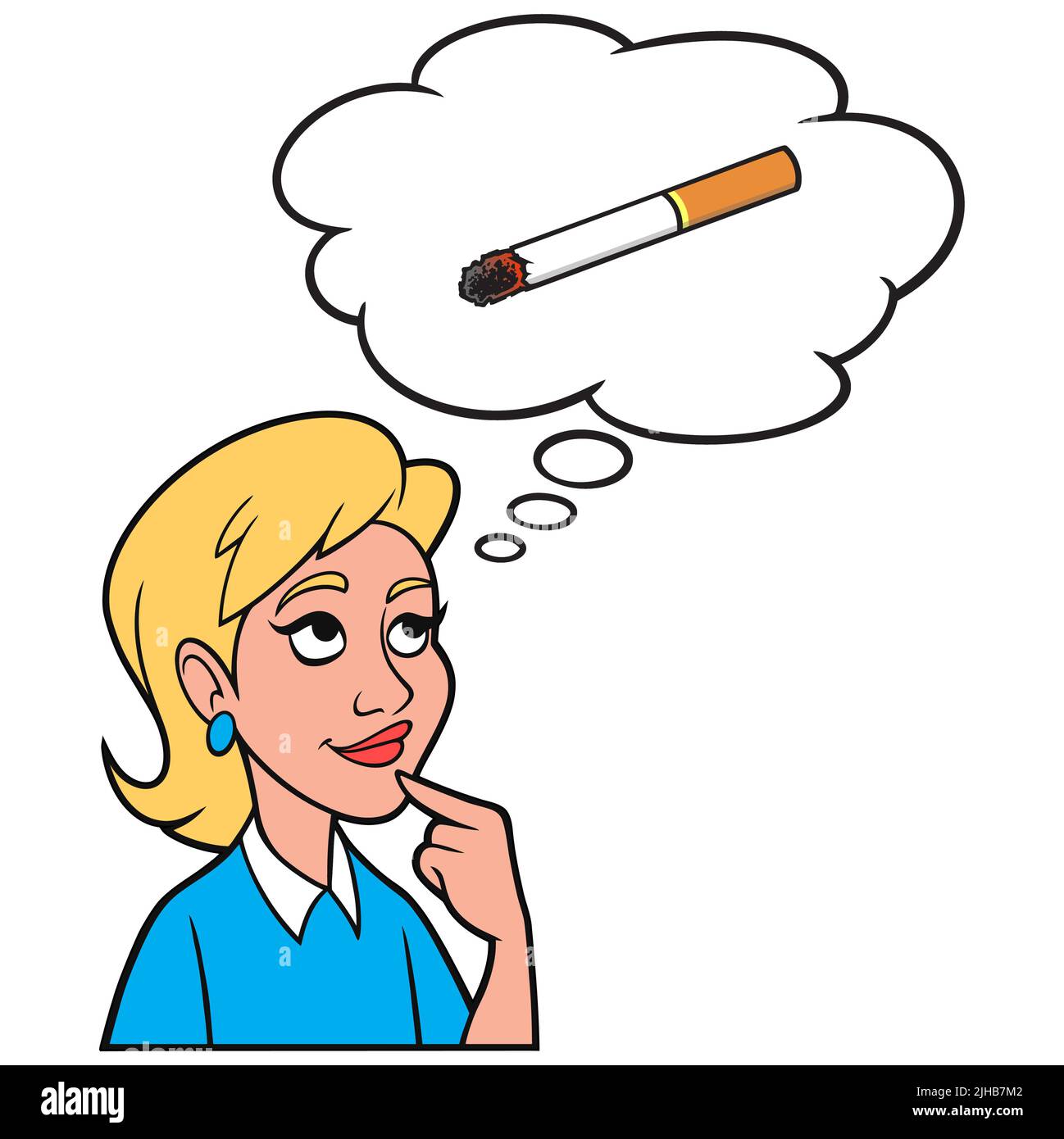 Fille penser à une cigarette - Une illustration de dessin animé d'une fille penser à fumer une cigarette après le travail. Illustration de Vecteur