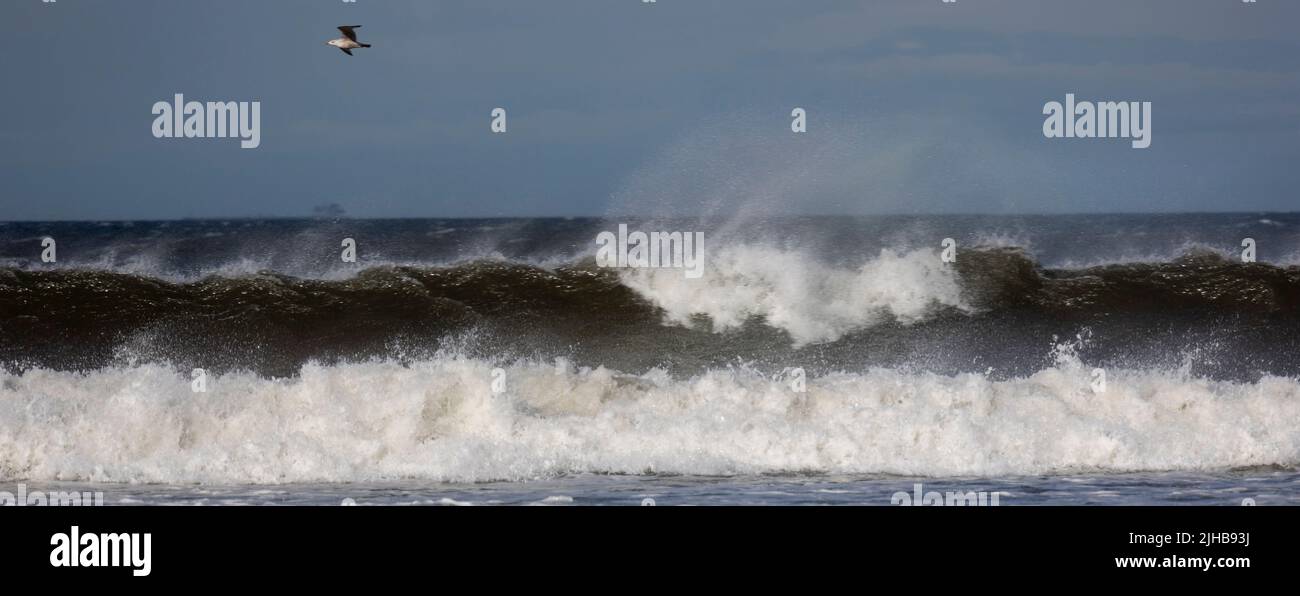 Vagues brisant la côte nord-est de l'Angleterre Banque D'Images