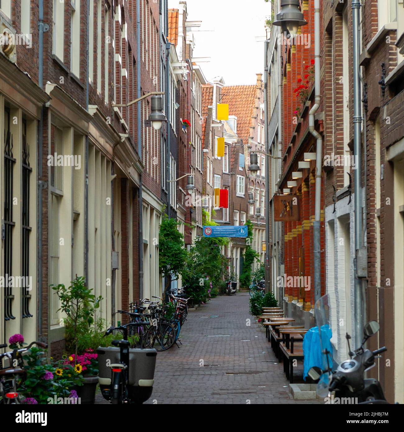 Rue latérale d'Amsterdam au coucher du soleil Banque D'Images