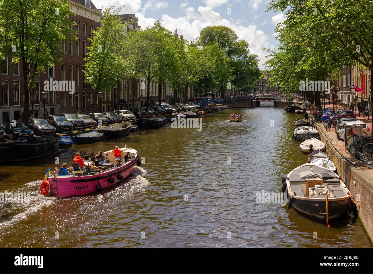 Bateaux-canal sur le Herengracht, Amsterdam, pays-Bas Banque D'Images