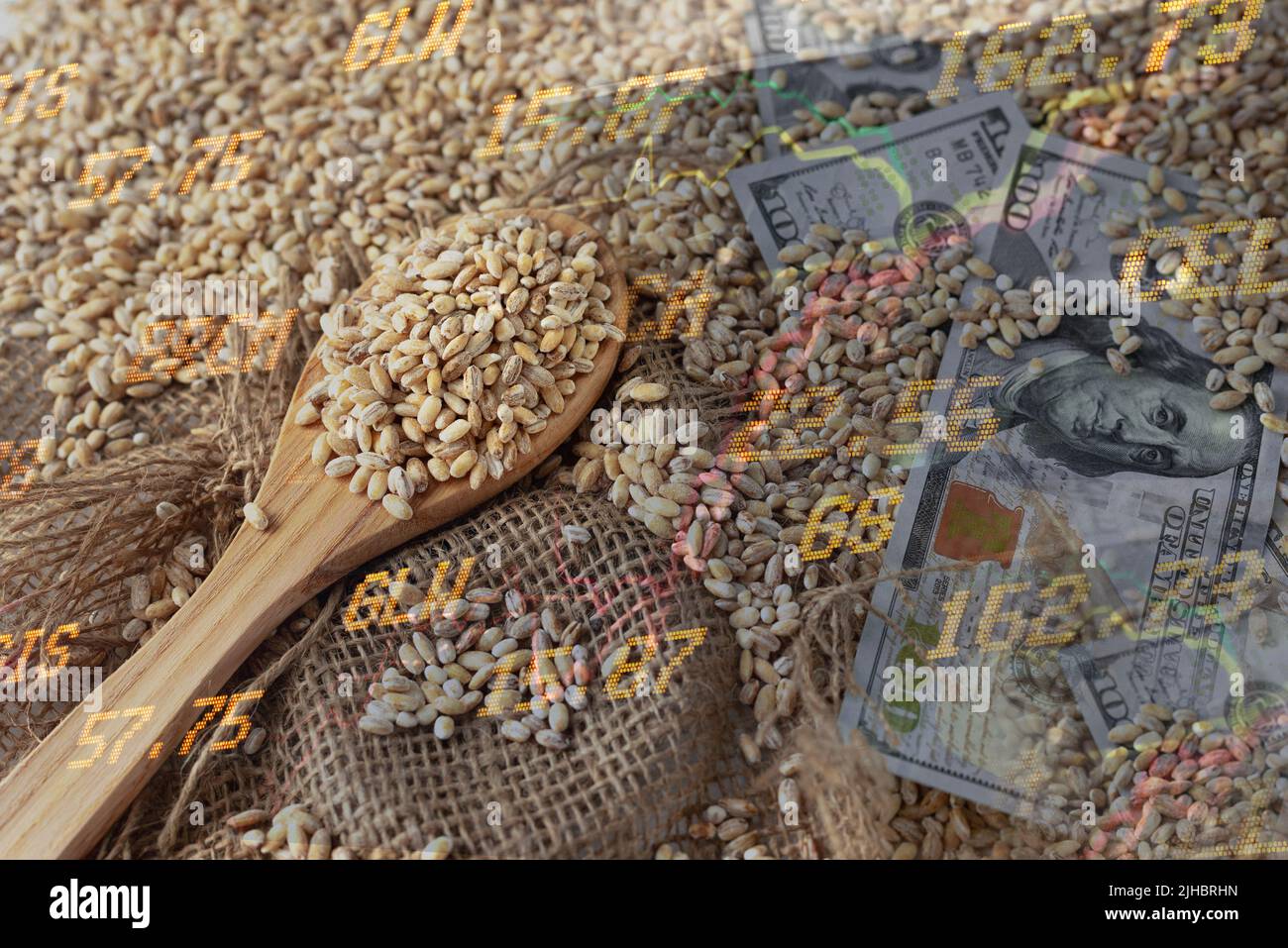 Crise mondiale et européenne des céréales et du blé après l'invasion de l'Ukraine par la Russie. Embargo et sanction pour l'exportation de céréales, alimentation de l'agriculture. Banque D'Images