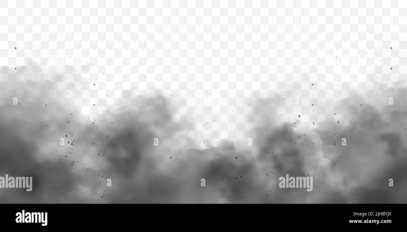 Fumée réaliste noire, nuages de poussière. Pollution par le smog ou brouillard sale avec des particules de saleté. Pollution de l'air, effet de brume. Fumée provenant d'un incendie ou d'une explosion. Vecteur Illustration de Vecteur