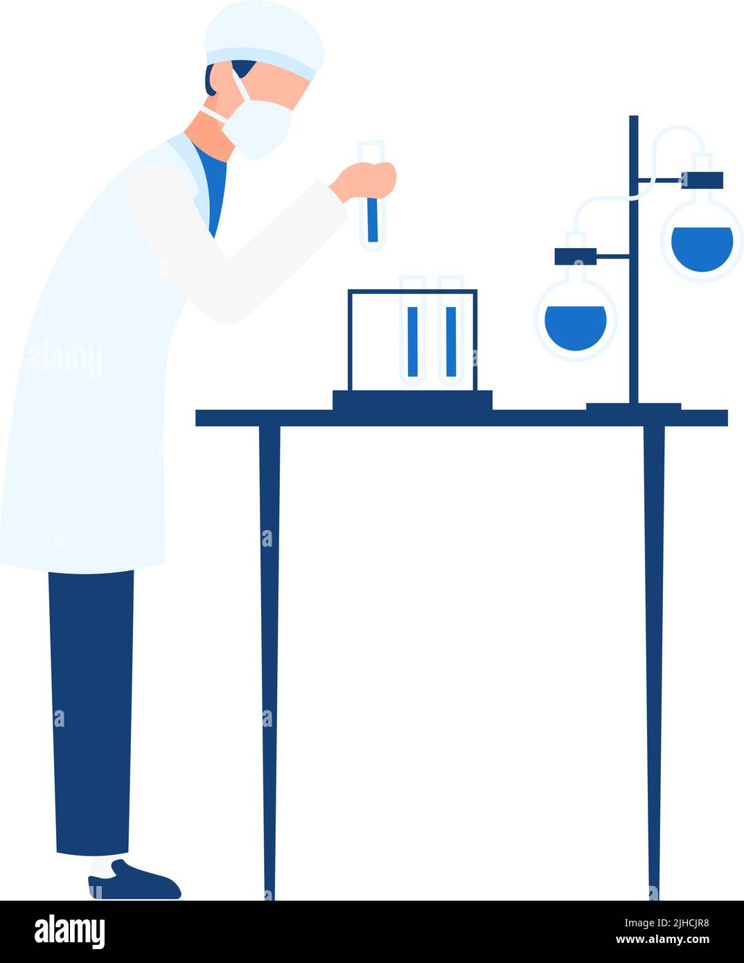 Scientifique en laboratoire de chimie faisant des expériences dans les équipements de protection Illustration de Vecteur