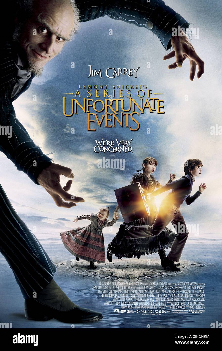 JIM CARREY, HOFFMAN, EMILY BROWNING, LIAM AIKEN, Lemony Snicket's A SERIES OF UNFORTUNATE EVENTS, 2004 Banque D'Images