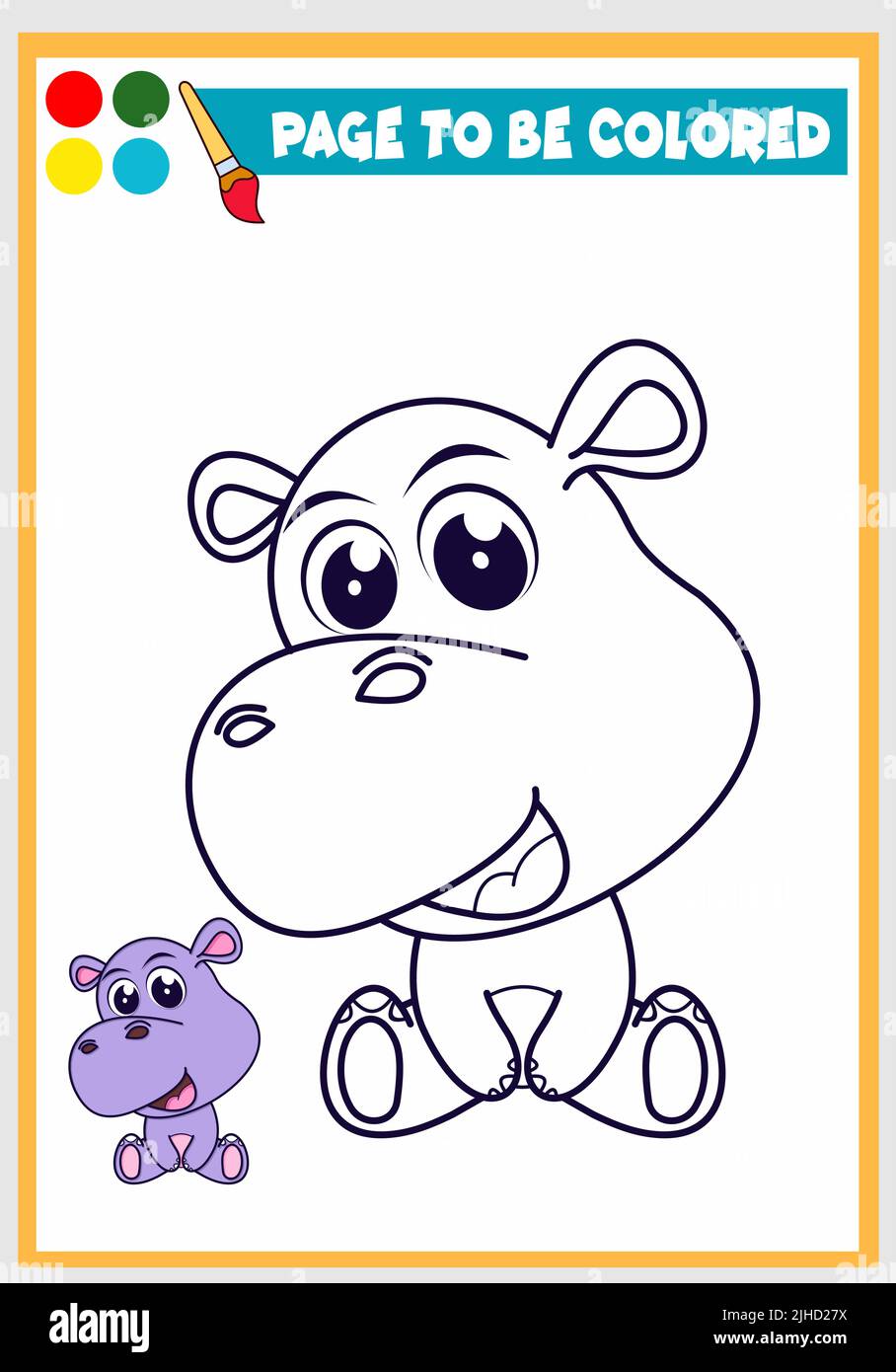 Livre de coloriage pour enfants avec hippopotame, modèle de coloriage, coloriage pour enfants Illustration de Vecteur