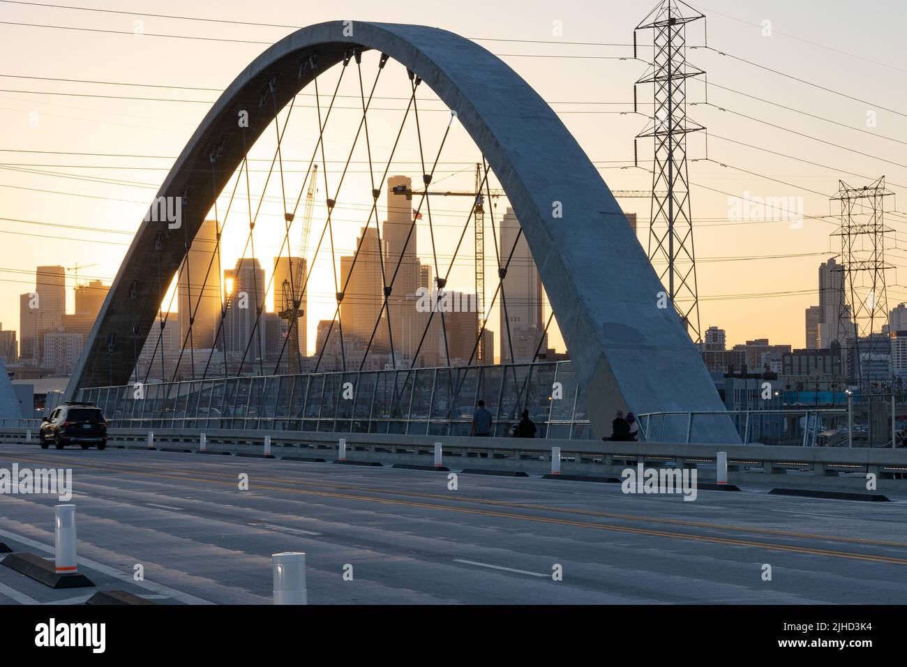 Coucher de soleil sur le pont de 6th rues à Los Angeles Banque D'Images