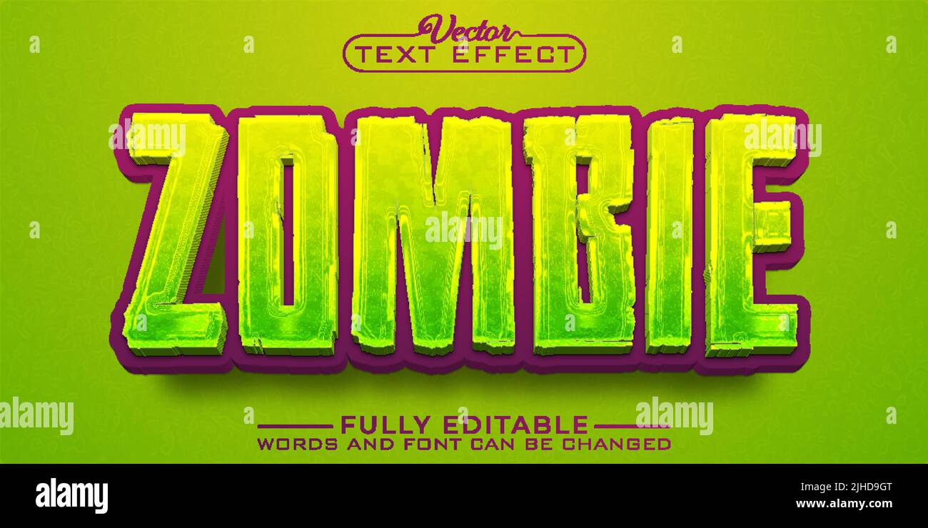 Modèle d'effet de texte vectoriel modifiable de dessin animé Zombie Illustration de Vecteur