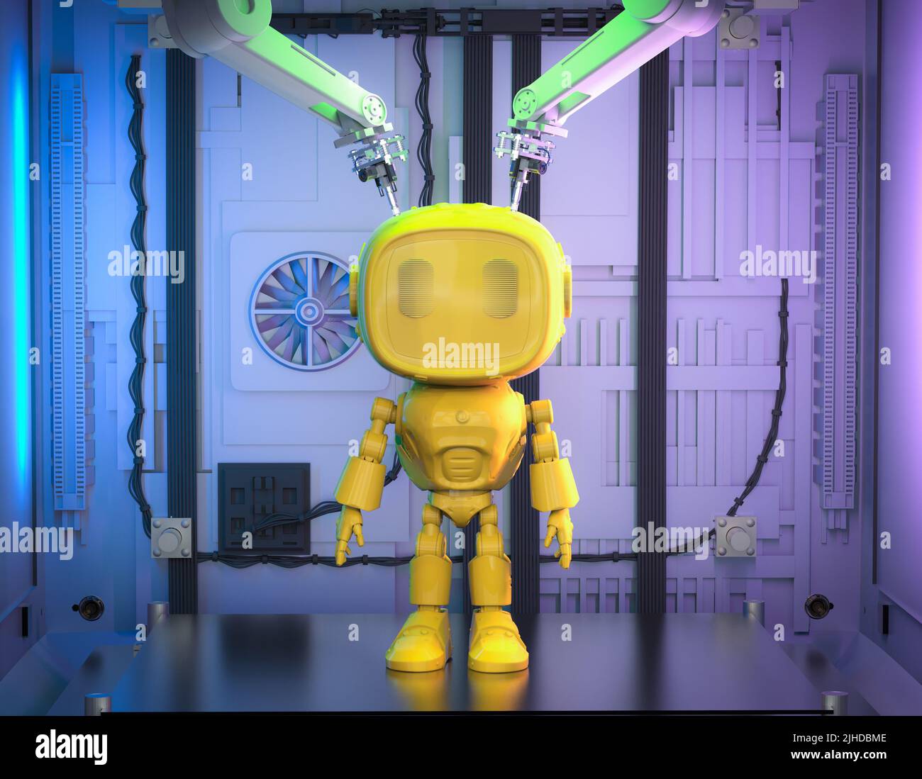 3d rendu 3d imprimante impression petit robot jouet modèle Banque D'Images