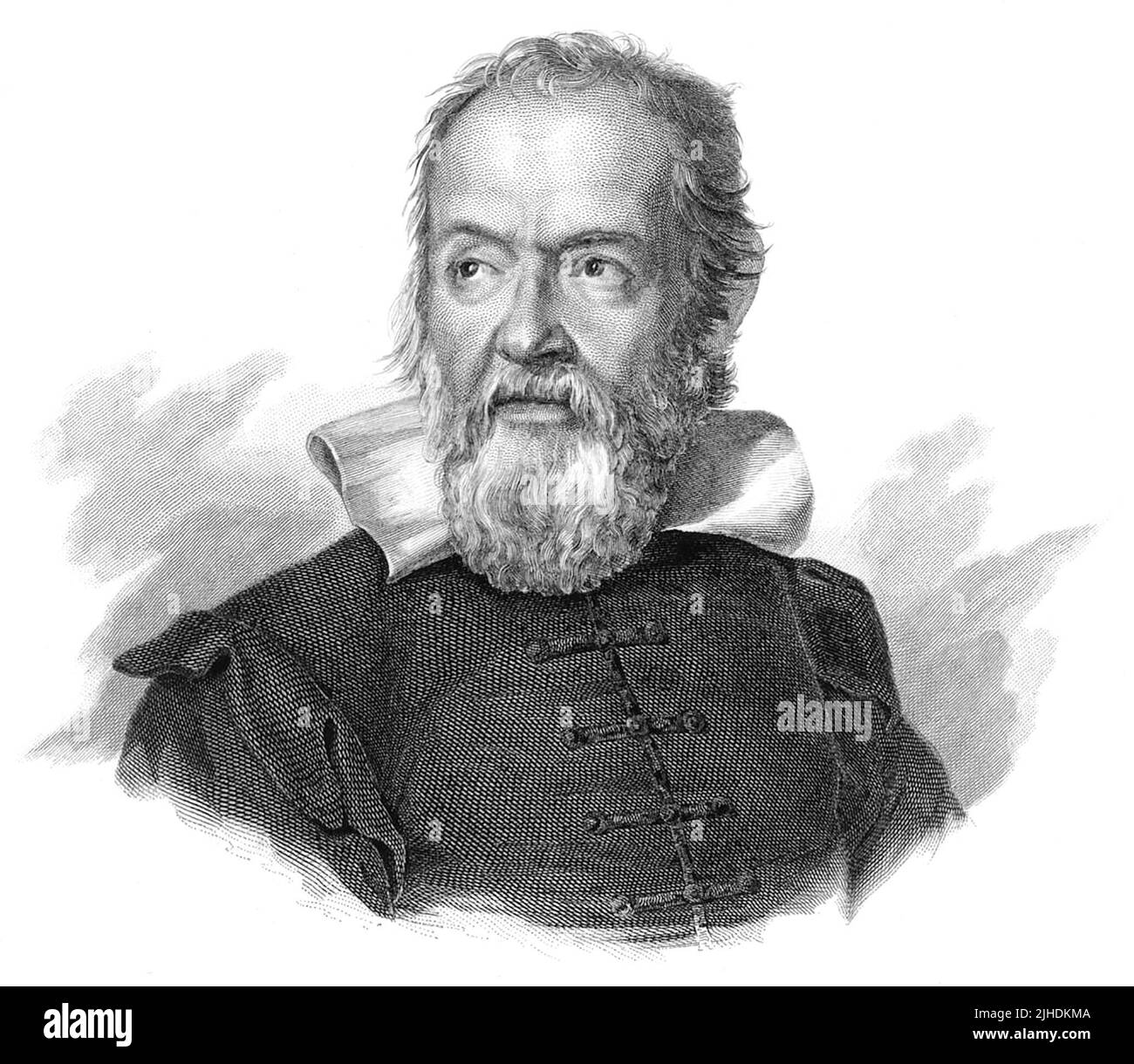 Galileo di Vincenzo Bonaiuti de' Galilei, communément appelé Galileo (1564–1642), était un astronome, physicien et ingénieur italien, parfois décrit comme un polymath, de la ville de Pise. Galileo a été appelé le « père » de l'astronomie observationnelle, de la physique moderne, de la méthode scientifique et de la science moderne. Banque D'Images