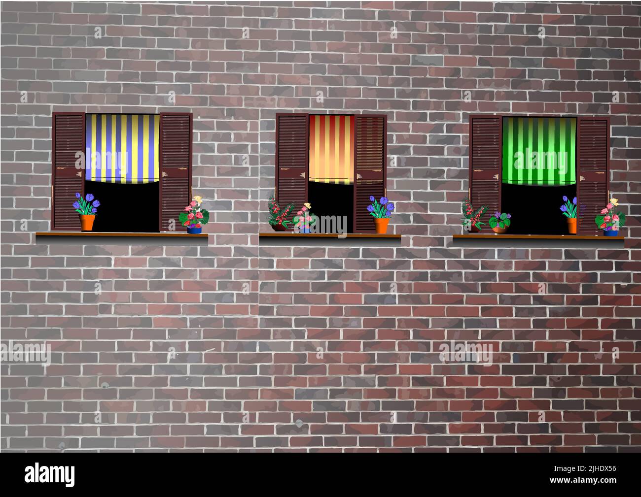 Trois fenêtres italiennes exposées. illustration de 3d couleurs vectorielles Illustration de Vecteur