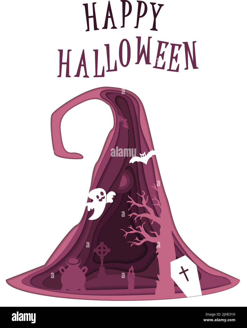 Bonne affiche Halloween. Modèle vectoriel avec symboles de style de coupe de papier. Invitation à la fête. Illustration de Vecteur Bonne affiche Halloween. Modèle vectoriel avec symboles de style de coupe de papier. Invitation à la fête. Illustration de Vecteur