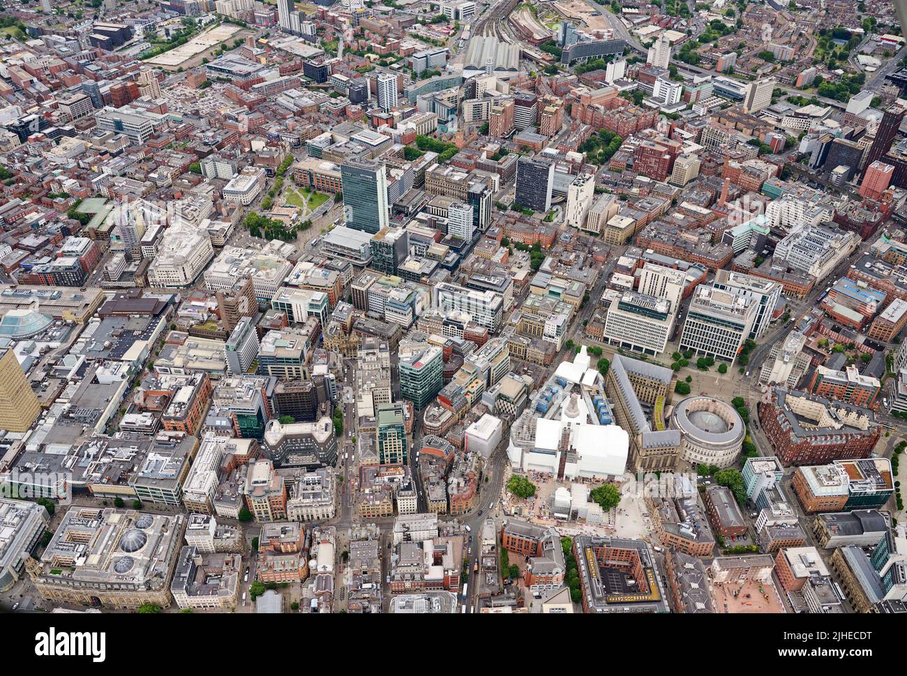 Vue aérienne du centre-ville de Manchester, nord-ouest de l'Angleterre, nord de l'Angleterre, Royaume-Uni Banque D'Images