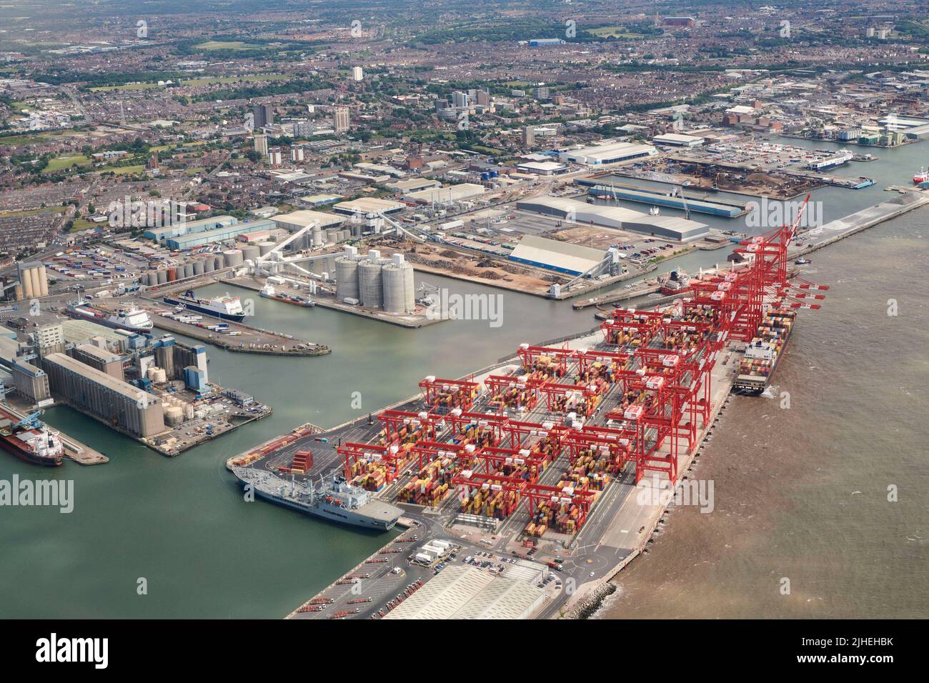 Photographie aérienne de Peel Port à Seaforth Docks, Liverpool, Mersey Side, nord-ouest de l'Angleterre, Royaume-Uni Banque D'Images