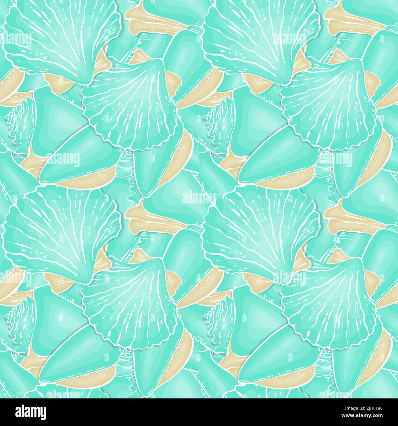 Motif Seashell dessin de nouilles dessinées à la main, tons pastel bleu et beige. Illustration vectorielle Illustration de Vecteur