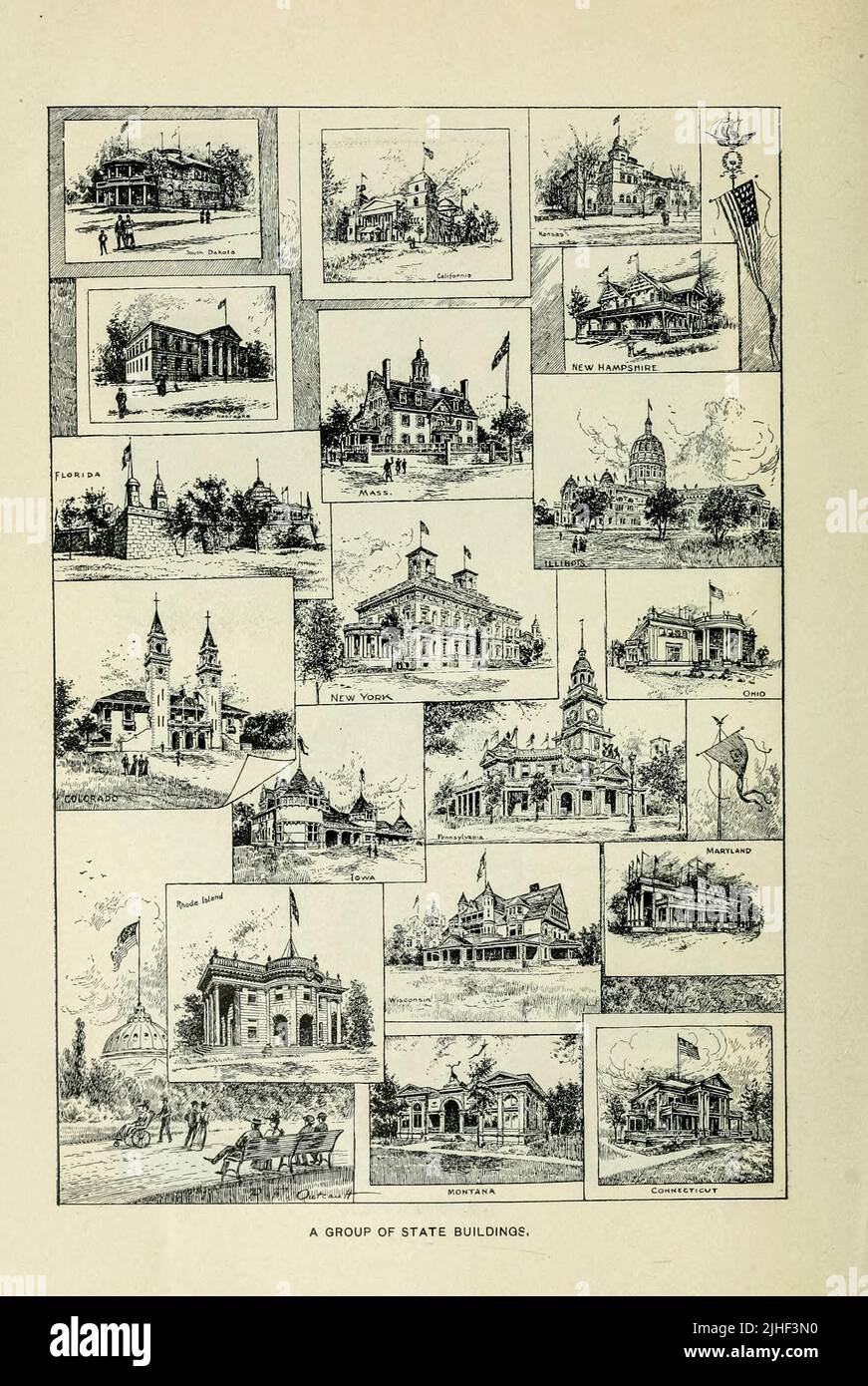 Un groupe d'États bâtiments effet international de l'exposition colombienne du monde équitable Chicago 1893 de Factory and Industrial Management Magazine Volume 6 1891 Éditeur New York [etc.] McGraw-Hill [etc.] Banque D'Images