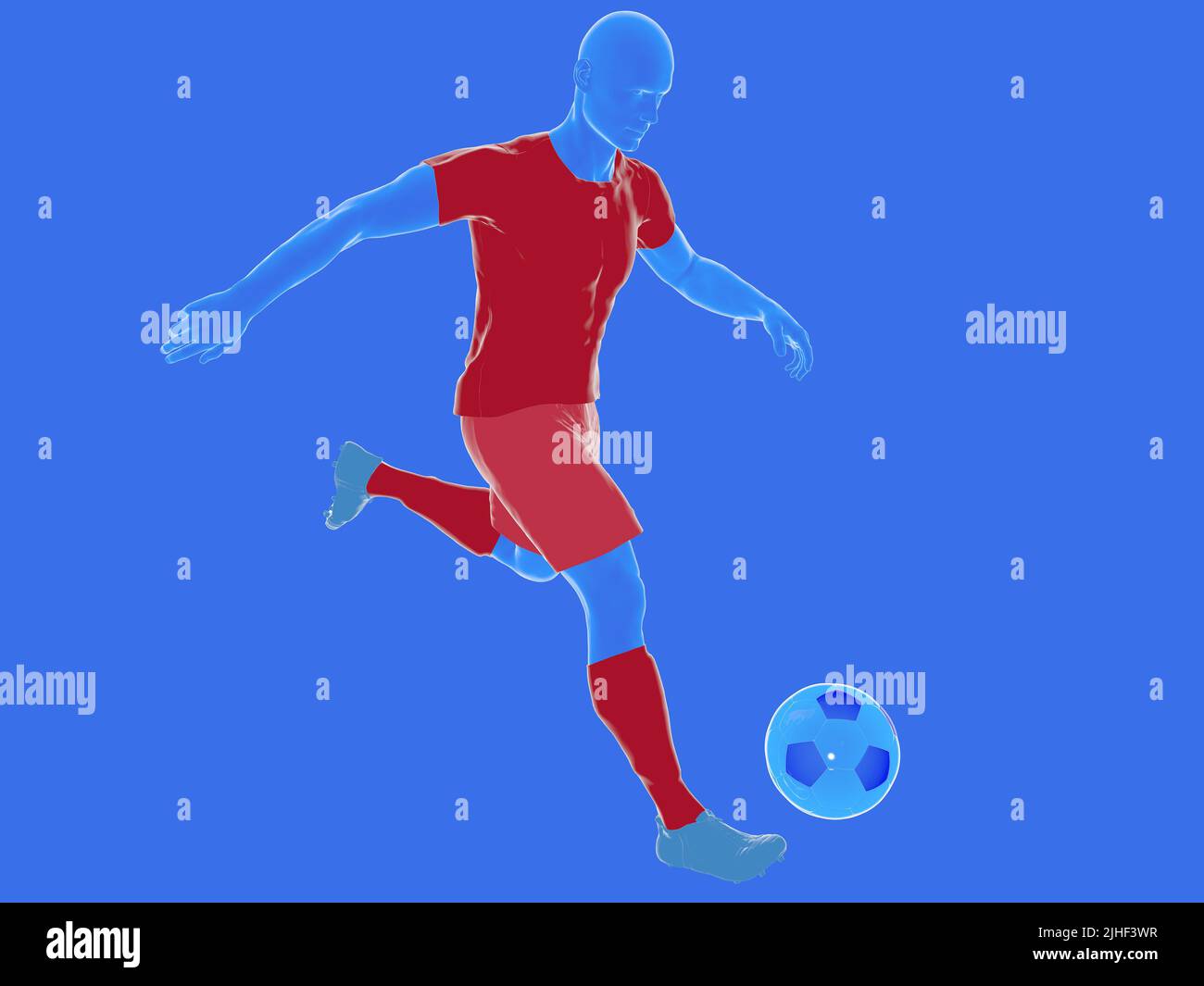 3d illustration d'un joueur de football (soccer) qui joue avec le ballon. T-shirt, short et chaussettes de la couleur de l'équipe nationale du Qatar. Banque D'Images