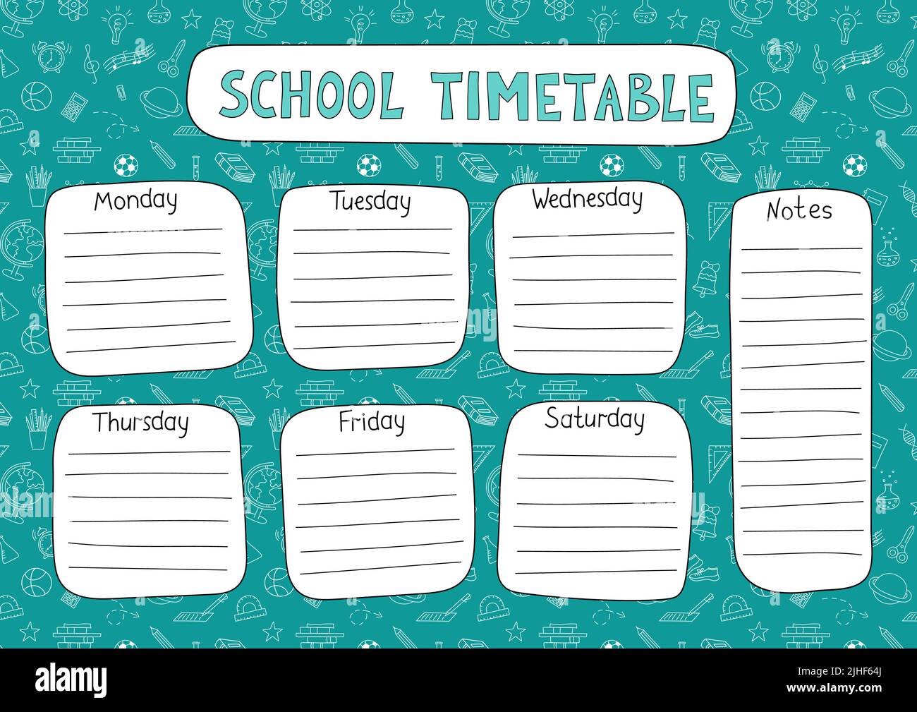 Calendrier scolaire dessin à la main. Modèle de planificateur vectoriel