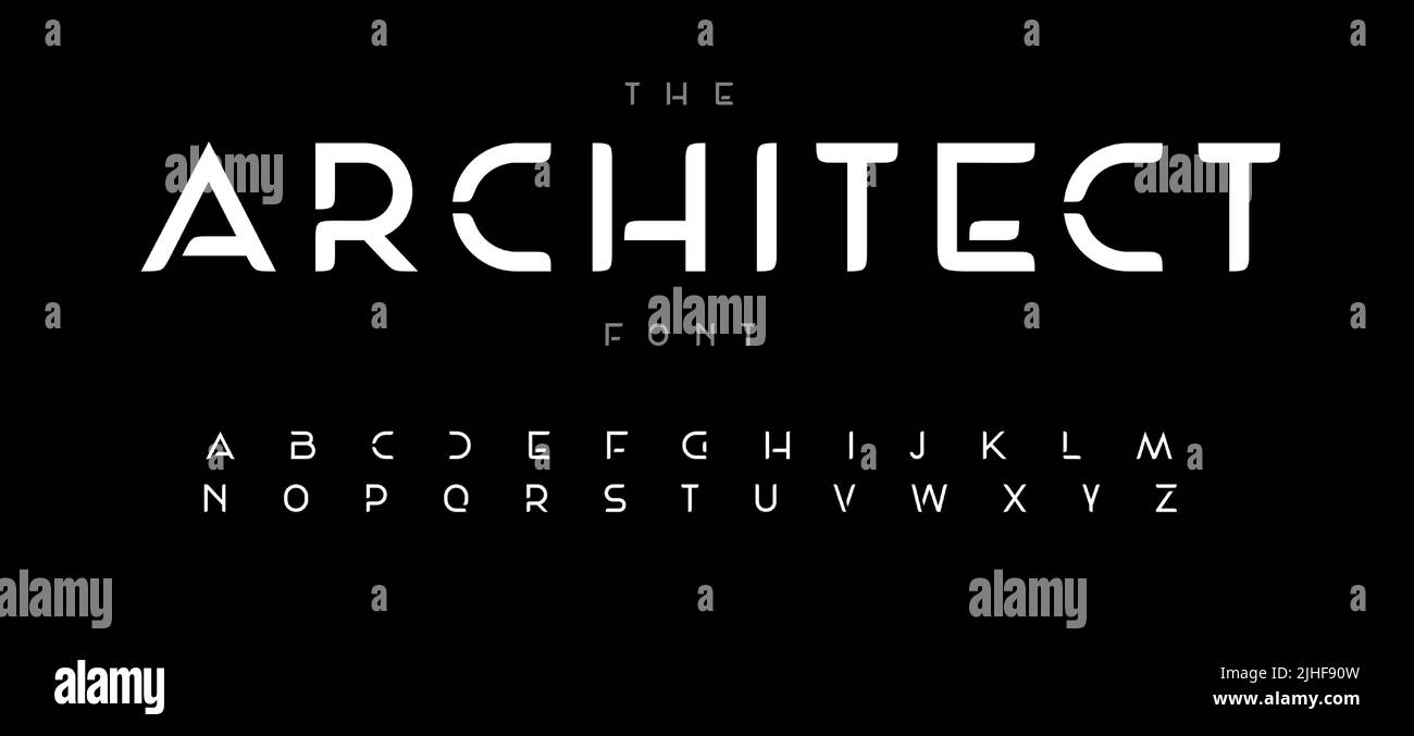 Caractères alphabétiques futuristes gras. Typographie moderne. Conception typographique d'architecture minimale. Jeu de lettres future pour le logo de l'architecte, style d'espace Illustration de Vecteur