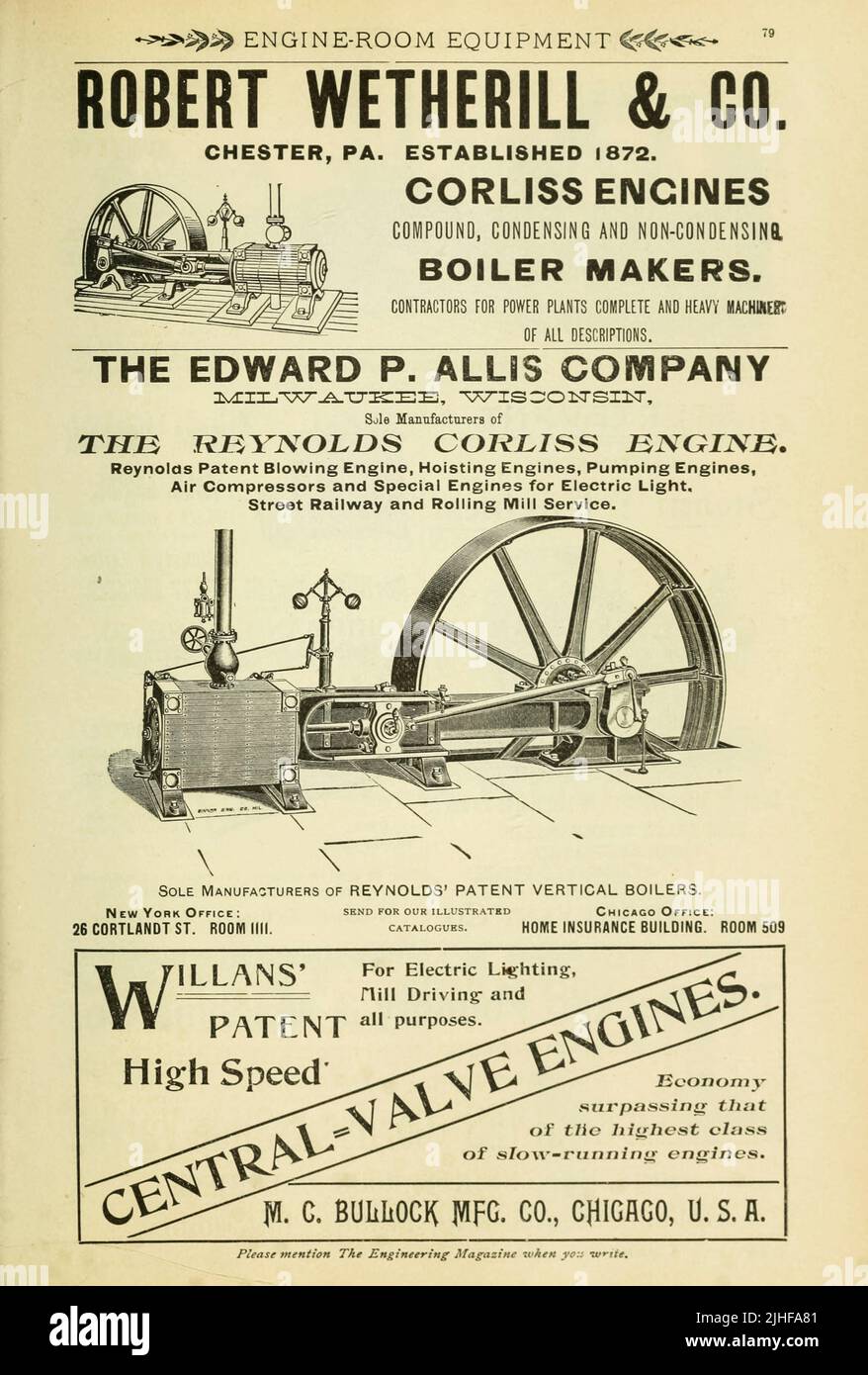 Corliss Engines de la publicité dans ' Factory and Industrial Management Magazine ' Volume 6 1891 Publisher New York [etc.] McGraw-Hill [etc.] Banque D'Images