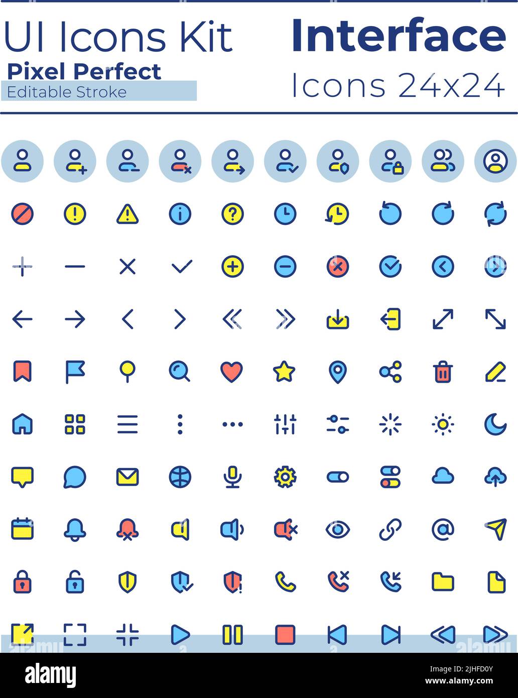 Jeu d'icônes d'interface utilisateur couleur RVB Perfect pixel, simple et compréhensible Illustration de Vecteur