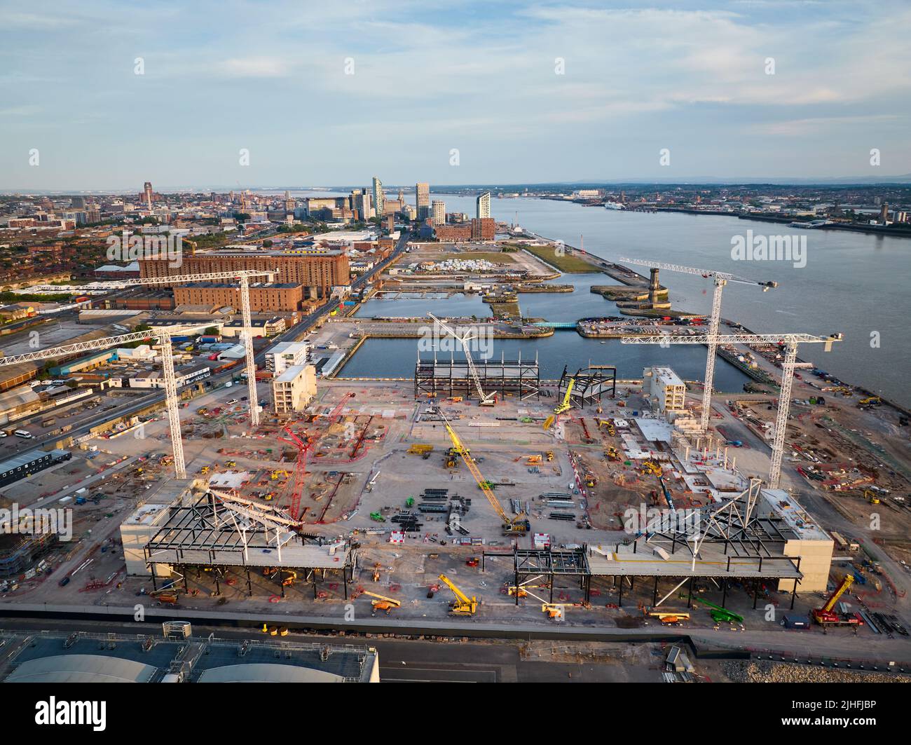 Vue aérienne générale du quai de Bramley-Moore lors de la construction d'un nouveau stade pour le FC Everton Banque D'Images