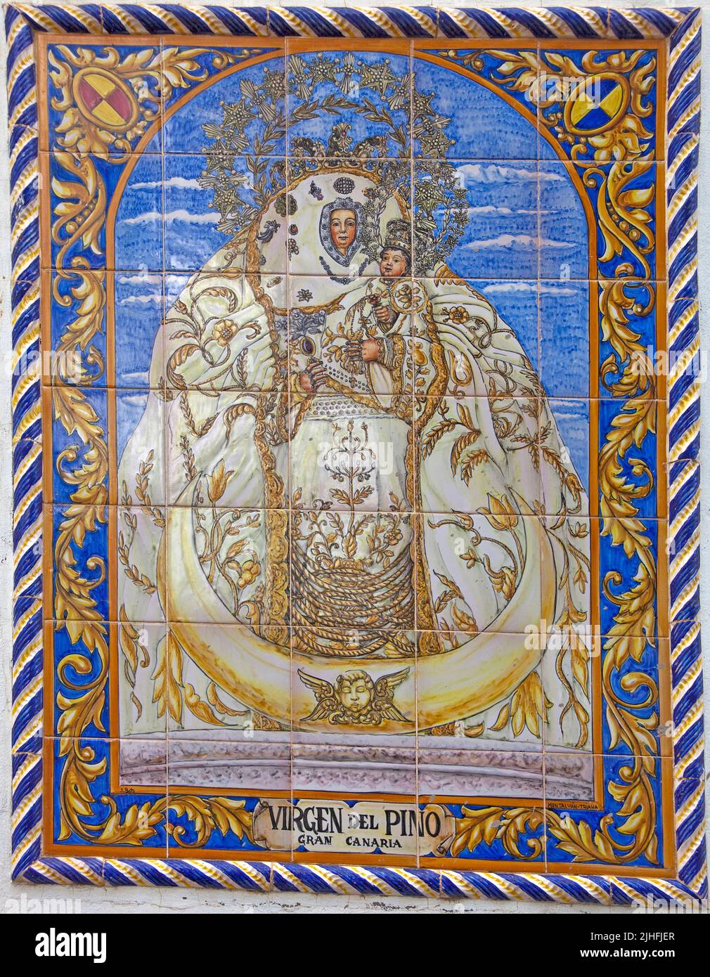 La Vierge del Pino sur un carreau de céramique, Saint patron de Teror, Grand Canary, îles Canaries, Espagne, Europe Banque D'Images