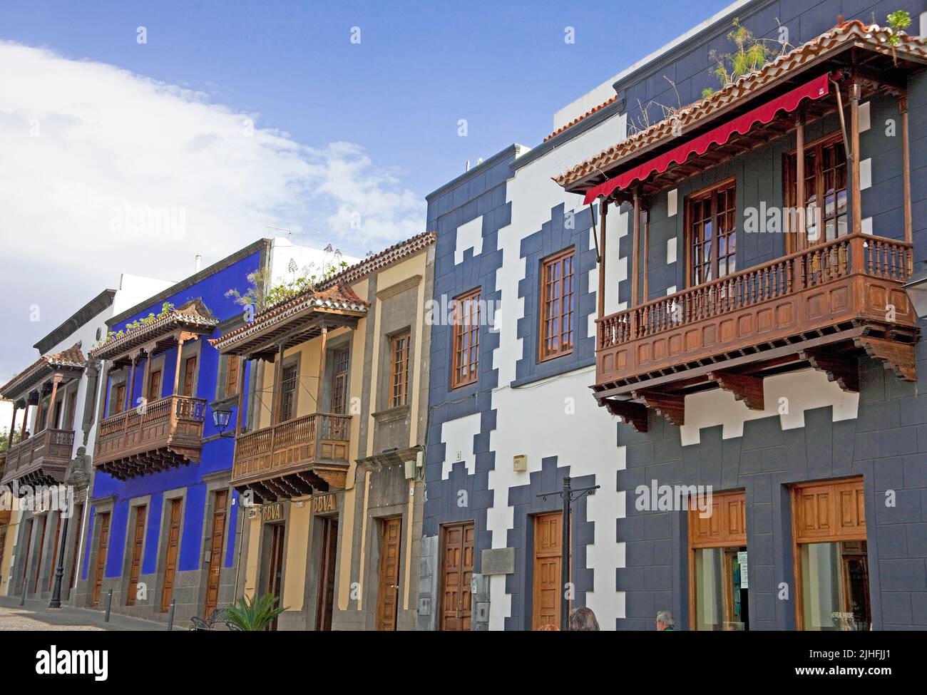 Manoirs historiques avec balcons traditionnels en bois, vieille ville, depuis 1979 sous protection, Teror, Grand Canary, îles Canaries, Espagne, Europe Banque D'Images