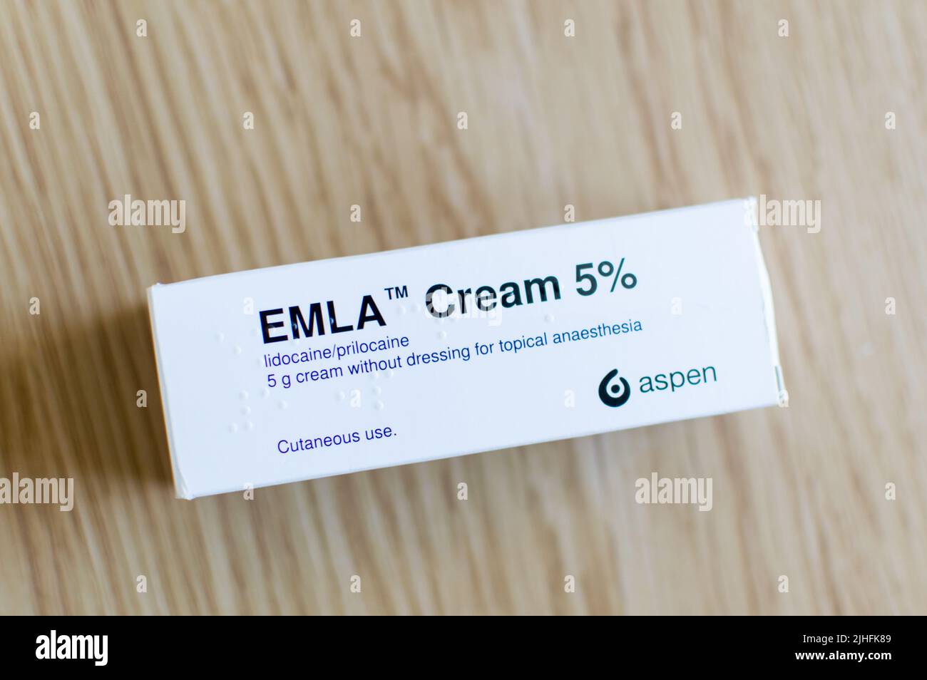 Photographie de la boîte de carton de crème EMLA Banque D'Images