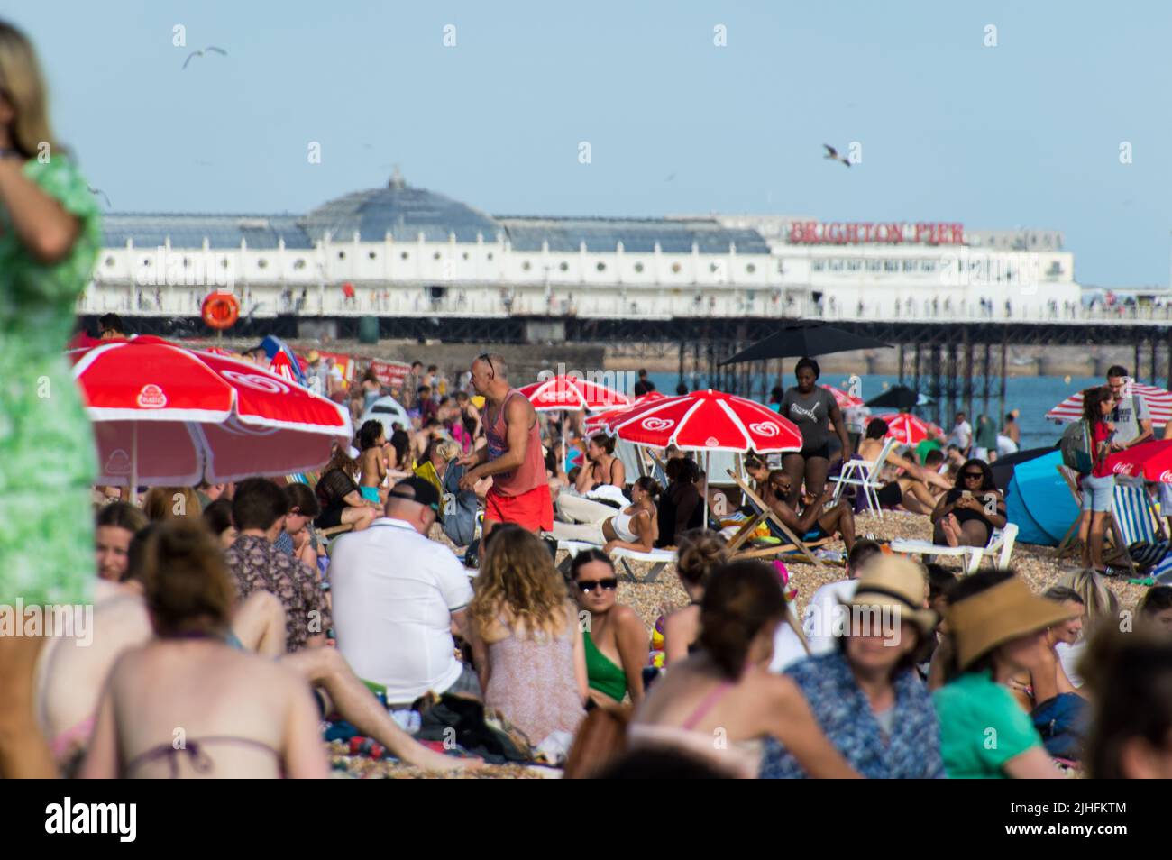 La plage de Brighton est bondée alors que les gens tentent de battre la vague de chaleur 2022 Banque D'Images