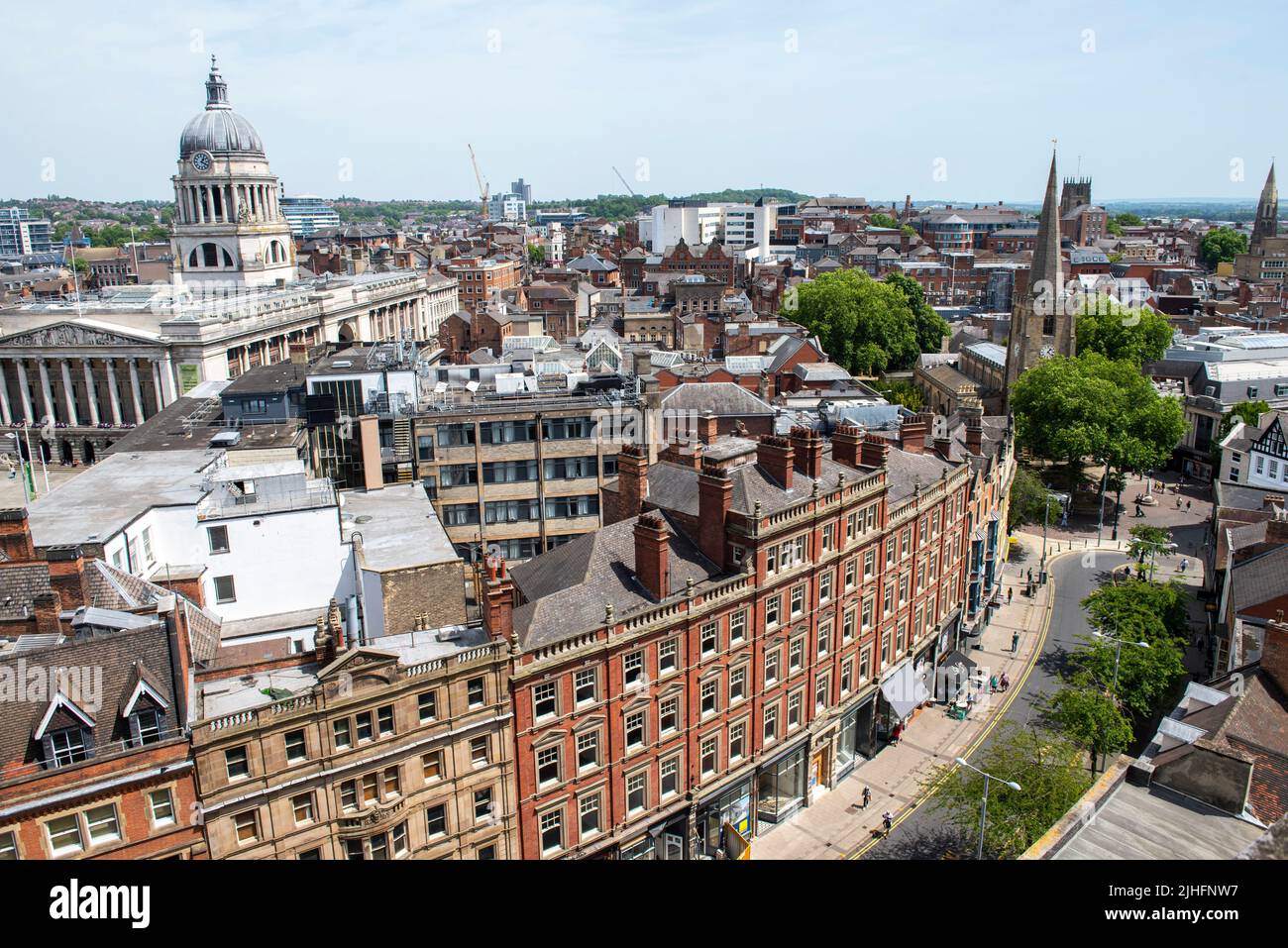 Vue aérienne de Market Square et Wheeler Gate depuis le toit du Pearl assurance Building à Nottingham City, dans le Nottinghamshire, Angleterre Banque D'Images