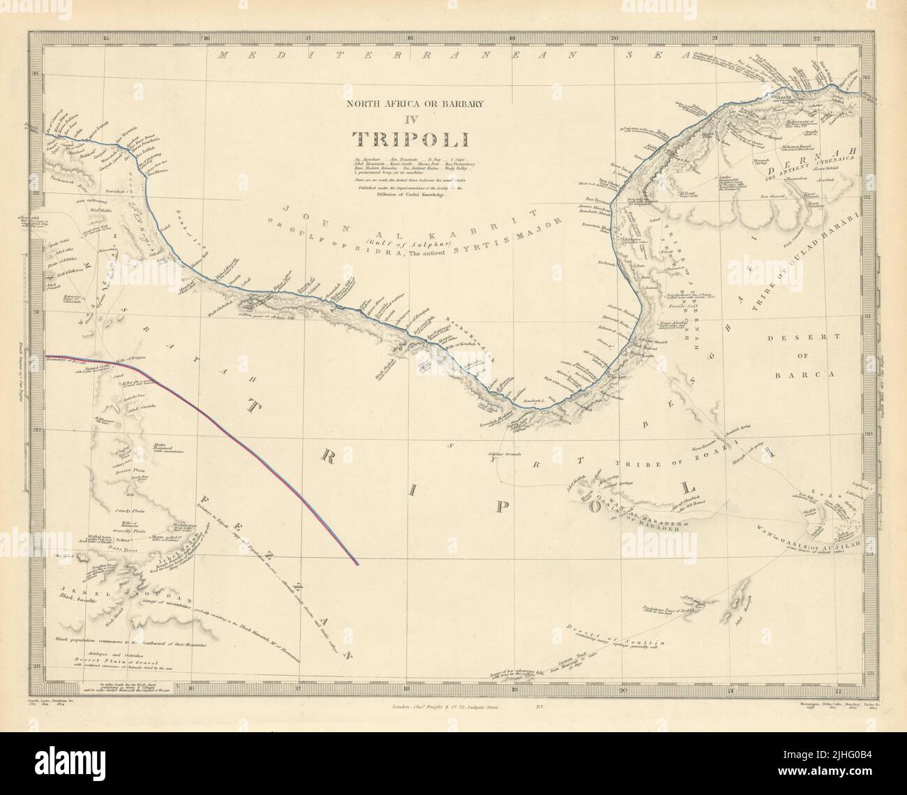 AFRIQUE DU NORD DE BABRBARY IV TRIPOLI. Libye. Golfe de Sidra Sirte. Carte SDUK 1851 Banque D'Images