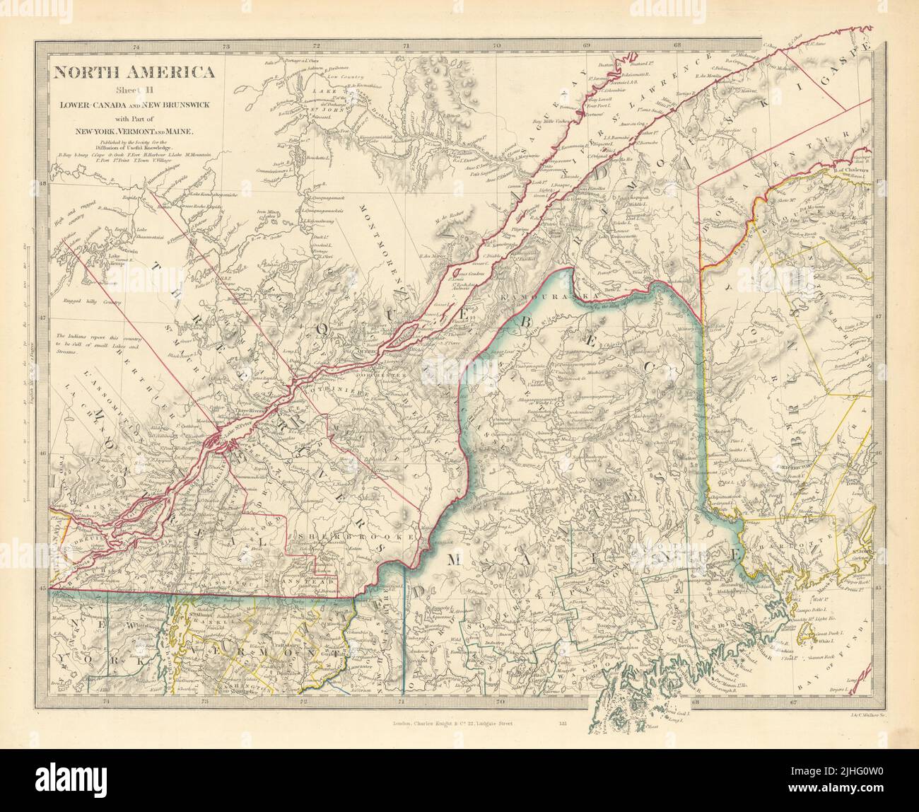 QUÉBEC. Québec Canada Montréal trois rivières Maine Nouveau-Brunswick. Carte SDUK 1851 Banque D'Images