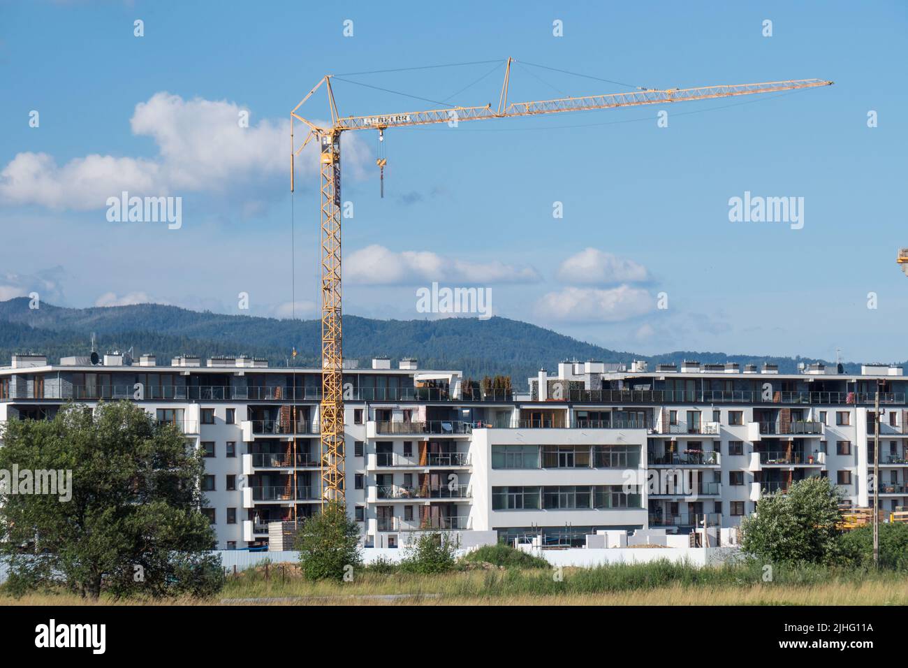 Construction de maisons résidentielles. Construction basse. Grue sur le chantier Banque D'Images