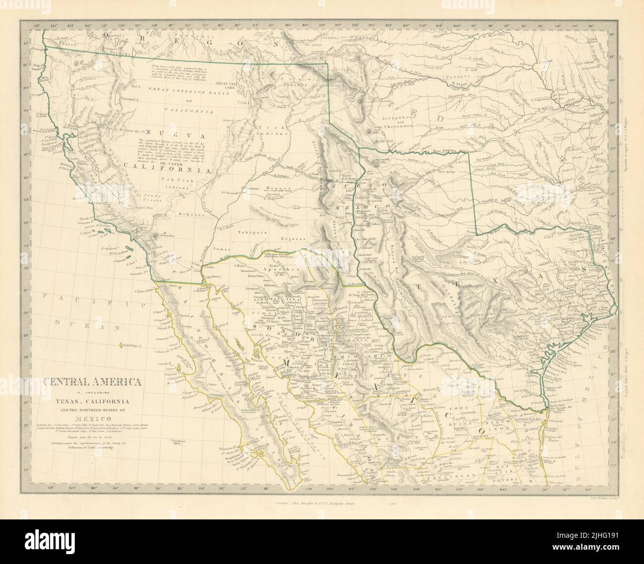 SOUTH WESTERN USA. Montrant la République du Texas et la Californie mexicaine. Carte SDUK 1851 Banque D'Images