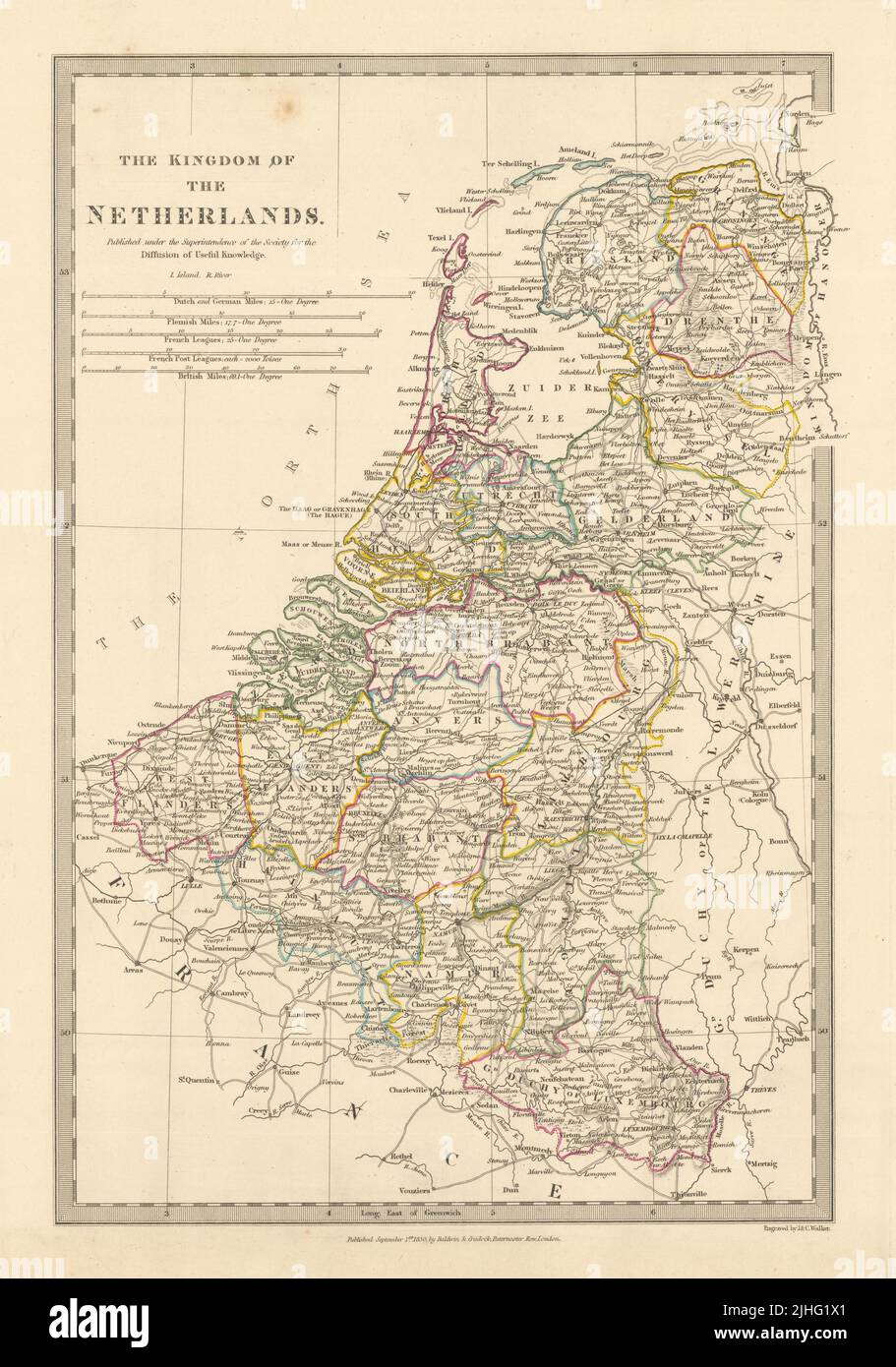 ROYAUME DES PAYS-BAS. Et Belgique. Provinces. Pays-Bas. Carte SDUK 1844 ancienne Banque D'Images