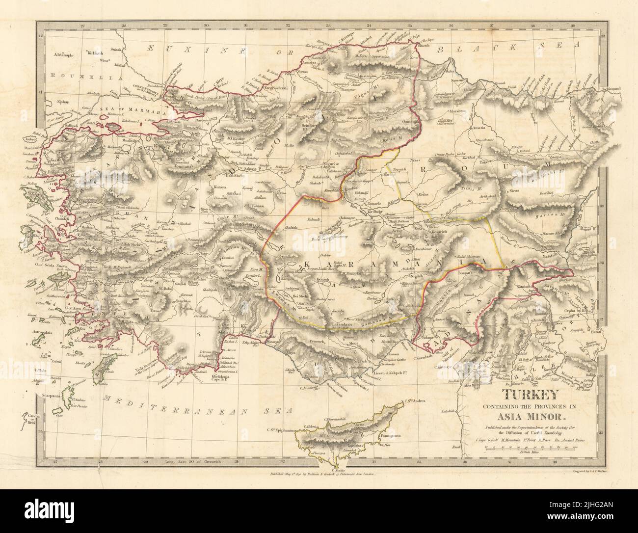 TURQUIE. Asie provinces mineures. Karamania Adana Itchi Roum. Carte SDUK 1844 ancienne Banque D'Images