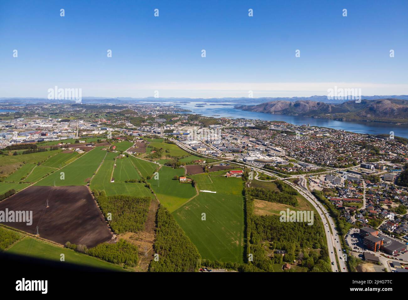 Vues aériennes de Forus, Stavanger depuis un hélicoptère. Stavanger, Norvège Banque D'Images