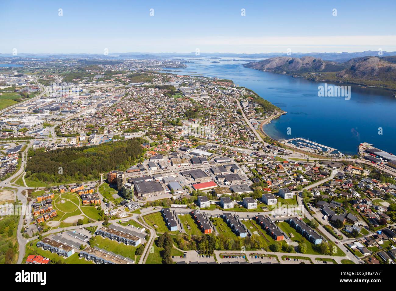 Vue aérienne de Stavanger depuis un hélicoptère. Stavanger, Norvège Banque D'Images