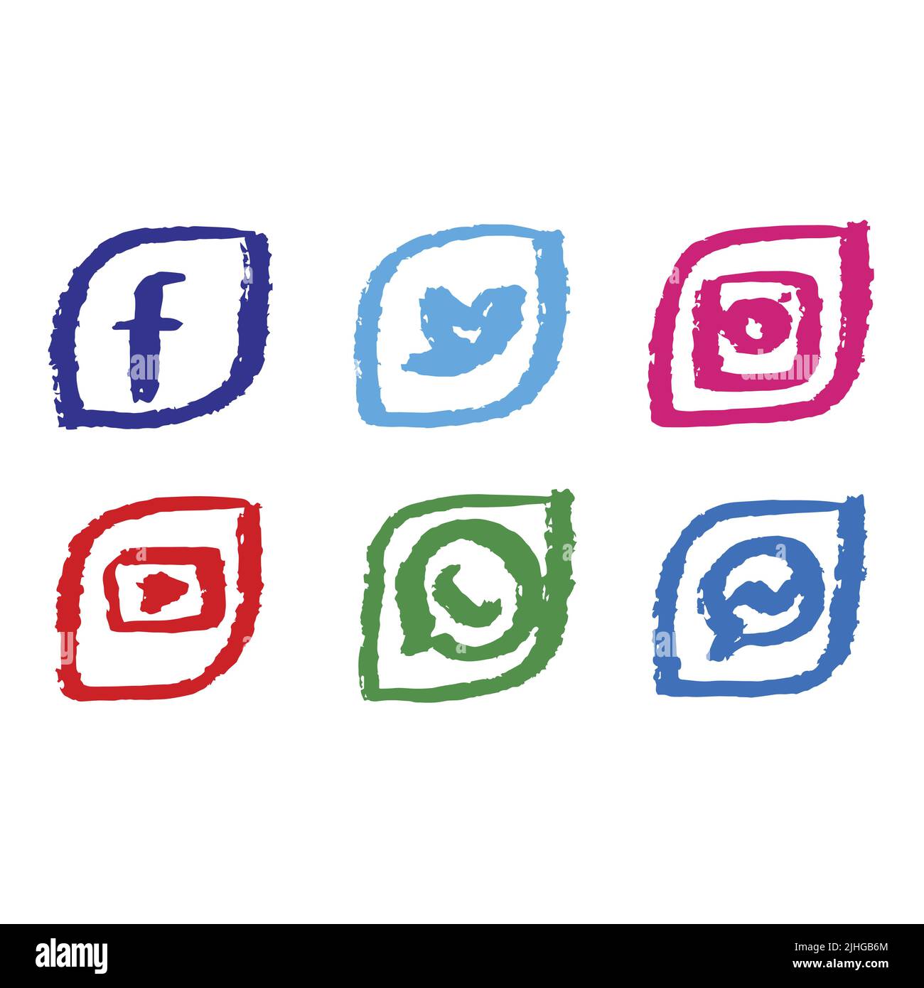 Collection moderne de logos des icônes les plus populaires des réseaux sociaux, peint avec un pinceau acrylique, facebook, instagram, twitter, whatsapp, Illustration de Vecteur